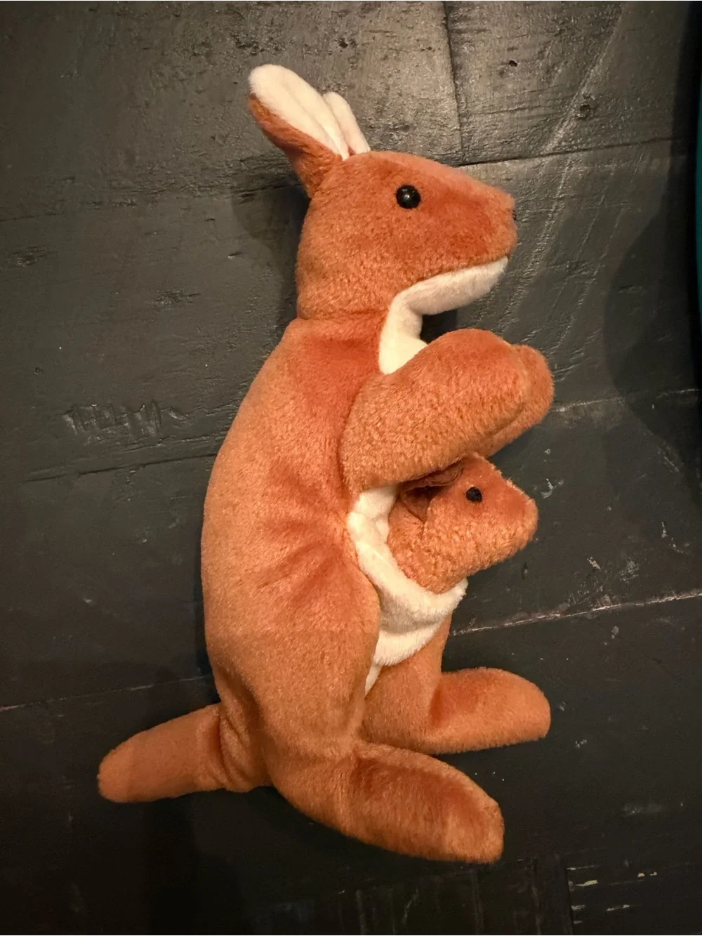 Pouch beanie babies Kangaroo with Joey Stuffed Animal - Brown